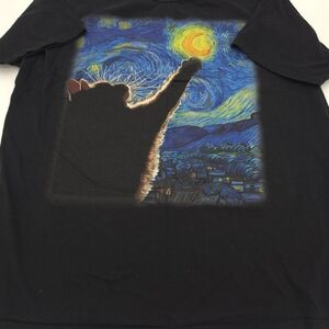 Art Funny Black Cat Painting Artist Van Gogh Starry Night T-Shirt XL